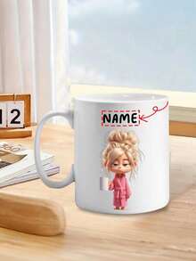 Personalized Coffee Mug 11oz - Custom Name Ceramic Cup With Cute Slouchy Girl Design, Dishwasher & Microwave, Leak-Proof For Hot/Cold Drinks, Office, Home, Birthday, Christmas Gift, Coffee Bar Accessories, Office Drinkware, Playful Illustration, Durable Drinkware - Multicolor - View 7