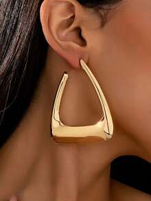 1 Pasang Anting Segitiga Geometris Wanita, Desain Minimalis Modis, Cocok untuk Pemakaian Sehari-hari - Yellow Gold - View 5