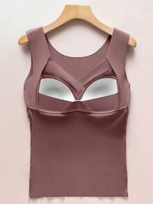 Women's Warm Vest, New Mesh Patterned Fleece Thermal Underwear, Comfortable Fixed Cup Push-Up Bra, No-Wire Bra, One-Piece Sleeveless Warm Heated Base Top.