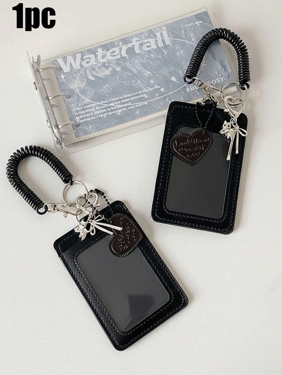 1个可扩展心形卡包带钥匙扣 - 金属心形吊坠，耐用时尚的女士配饰 | 可爱实用的塑料钥匙扣，适用于身份证/信用卡/交通卡和钥匙，非常适合日常使用/通勤/出差/旅行/校园 | 节日/圣诞节/情人节/斋月/生日/周年纪念日的理想礼物，送给朋友/家人/爱人，返校背包挂饰