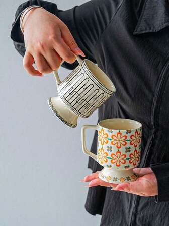 1pc 350ml Ceramic Cup With 3D Floral Pattern, Refreshing Multicolor 3D Floral Design Ceramic Cup, With Delicate 3D Floral Details On The Cup Body, Suitable For Coffee And Beverages, Ideal For Spring Home Decor And Afternoon Tea With Friends