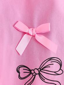 2pcs/Set Tween GirlsSpring/Autumn Bow Collar Long Sleeve T-Shirt + Bowknot Cargo Pants Outfit, Suitable For Girls Casual, Sports, School Outings