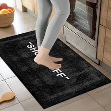 1pc "Please Take Off Shoes" Text & Pattern Printed Rug, Faux Wool Mat - Highly Absorbent, Easy To Clean, Suitable For Home Decor, Farmhouse, Entryway, Indoor, Room, Kitchen, Dining Room, Small Office/Home Office, Sink, Laundry Room, Doormat, Kitchen Mat, Non-Slip Mat - Multicolor - View 7