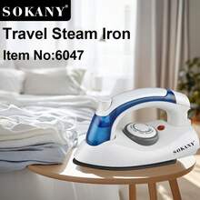 SOKANY 6047 Travel Steam Iron, Clothing Wrinkle Remover, 700W High Power, Fast Heating, Multi-Temperature Control, Free Switching. LED Display Screen For Easy Adjustment. Ceramic Soleplate, Easy To Iron Collars, Buttons And Other Small Areas. Suitable For Travel And Business People As A Helpful Home Companion.
