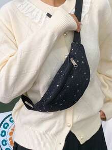 Fashionable Star Decor Fanny Pack, Adjustable Strap, Suitable For Casual Outings To Carry Lipstick, Phone, Coins, Unisex Mini Chest Bag