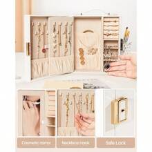 TYUI Travel Jewelry Case Essentials For Vacation Portable Bangle Box With Mirror PU Leather Small Watch Organizer For Rings Earrings Necklaces Bracelets White - White - View 5