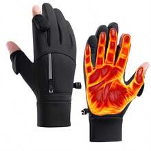 一双冬季保暖男女通用手套，防水防风防寒防滑，适合骑行、骑摩托车、驾驶、跑步、户外运动，保暖内衬柔软舒适，也适合约会、聚会、外卖骑手、司机、情侣礼物。 - 黑色 - 查看 14