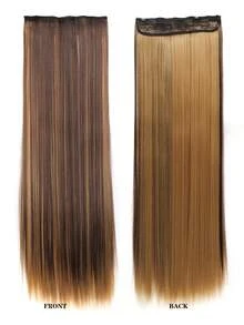 超长直发假发片 80厘米 5夹式接发 耐热合成纤维 黑色 金色 棕色 自然款假发片 女士日常佩戴 1片 - 彩色 - 查看 4