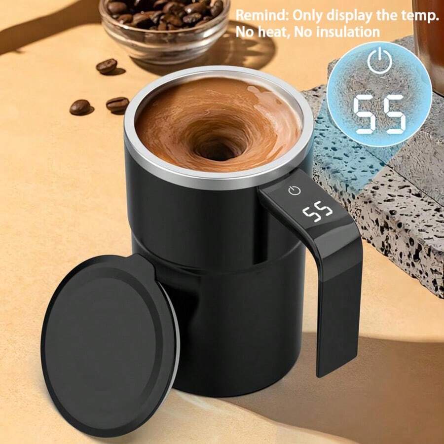 1/3 杯容量智能咖啡杯，带盖，自动搅拌，温度显示，不锈钢保温旅行杯，现代 USB 充电搅拌杯，适用于咖啡、茶、热巧克力，时尚厨房小工具，礼品