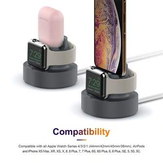 1个简约经典硅胶底座三合一支架，兼容充电器，适用于 38/40/41/42/44/45/49毫米，也适用于 Ultra/SE/8/7/6/5/4/3/2/1，男女通用