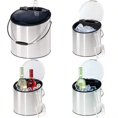 Oggi 7440 Stainless Steel Ice and Wine Bucket with Flip Top Lid and Ice Scoop, Holds 2 Bottles(3,78L Acero Inoxidable)