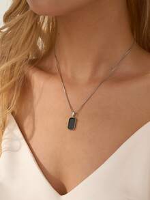 Nooxian 1pc Fashionable Geometric Element Long Black Pendant Necklace For Women - Silver - View 10