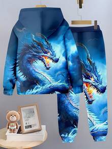 Boys' 3D Dragon Print Hoodie & Joggers Set - Casual, Comfy Polyester Outfit For Spring/Fall, Perfect For Outdoor - Phong cách - Xem 7