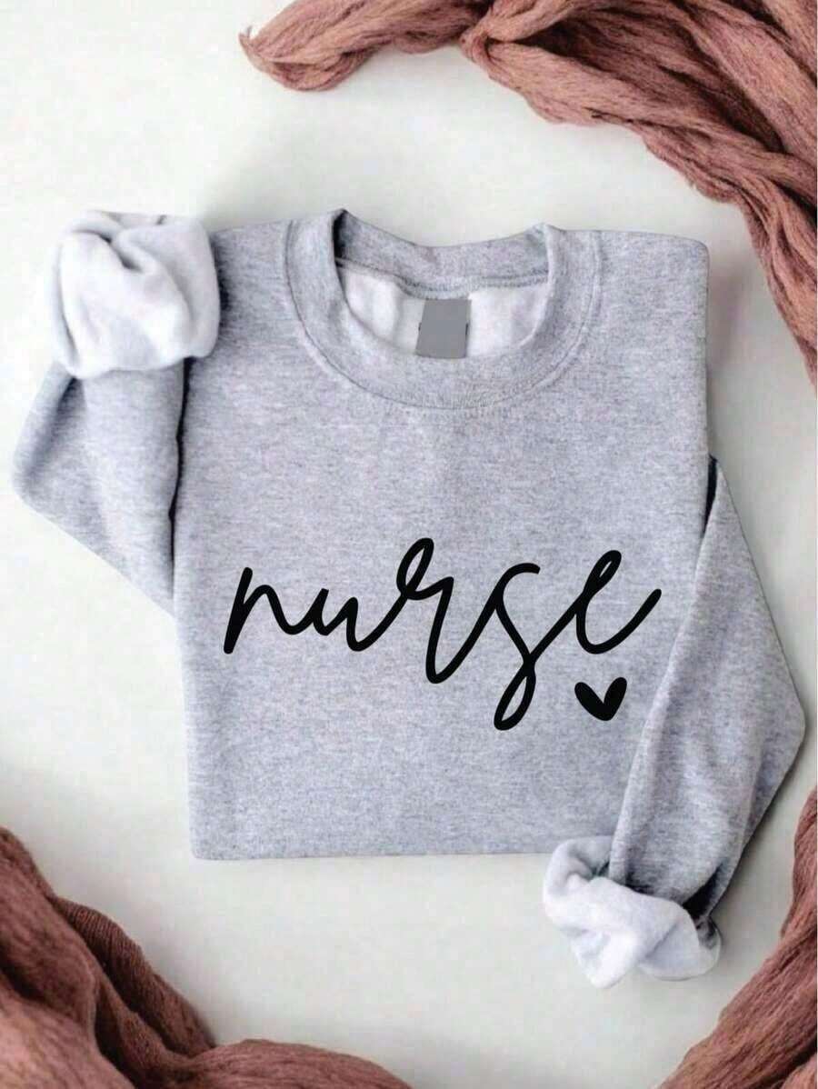 Nurse Heart Sweatshirt, Matching Nursing Student Long Sleeve Sweater, Nursing School Sweatshirt, Nurse Appreciation Gift. AS-28 Comfort Cotton Women's Autumn ClothingCountry Music Concert Attire - 灰色 - 查看 1