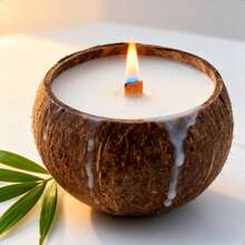 Vela de coco, vela de cáscara de coco, velas de playa, regalo de Navidad ecológico, decoración tropical de Hawái, con cáscara de coco natural para decoración del hogar y la habitación, 10 x 7 cm - Blanco - Ver 1