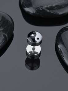 1pc Men's Stainless Steel Bagua Screw Earring - Multicolor - View 2