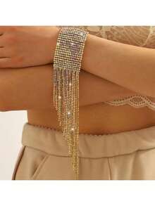 Silver Color Crystal Tassel Bracelet For Women 1Piece - Gold - View 4
