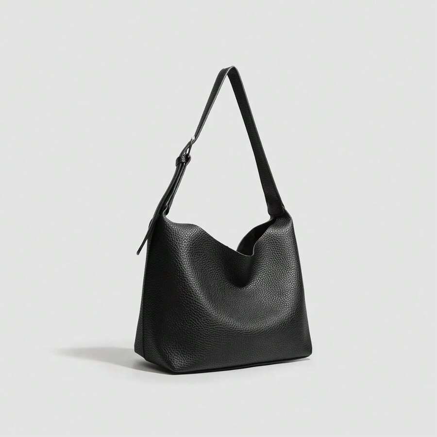 Fashionable Tote Bag For Women, New Vintage Simple Design, Large Capacity Commuter Shoulder Bag - Black - View 1