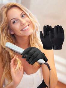 1Pc [Black Curling Glove] Black Hair Styling Curling Wand Glove | Reusable Heat Protector For Hair Dye & Curling, Long-Wearing Barber Accessory, Oil-Free, Ideal For Wavy-Textured Hair, Salon Glove, Professional Hair Accessory, Durable Glove, Hair Curlers Easy To Put On And Take Off - Multicolor - View 12
