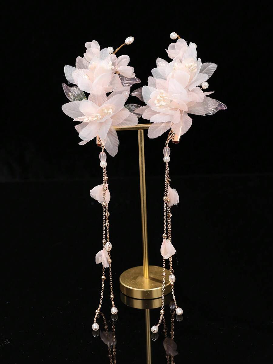 2件装珍珠流苏新娘发夹发簪头饰情人节配饰