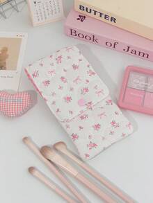 Bolsa de Armazenamento de Pincéis de Maquiagem Acolchoada Floral, Bolsa de Cosméticos com Botão de Pressão, Pequena Bolsa Organizadora para Pincéis de Maquiagem, Batom, Artigos de Papelaria, Viagem e Uso Diário - Multicolorido - Visão 13