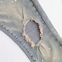 Men Jeans Slim Fit Stretch Skinny Purple Luxury Denim American Streetwear High Fashion Ripped  Casual Pants - Xám - Xem 2