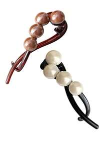 2 peças de presilha de cabelo simples com pérolas artificiais torcidas para meninas, ideal para penteados elegantes com coque na parte de trás. Acessórios para cabelo, grampos e outros itens de cabelo.