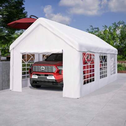 Carport Zeltgarage 3x6 M – Large Garagenzelt Winterfest Mit Roll-Up-Tür Für Auto, SUV & LKW – Abnehmbare Seitenwände Und Dach