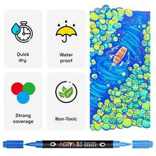 144 Colors Dual Tip Acrylic Marker Pen Set, Long-Lasting And Fade-Resistant, Ideal For Artists, Illustrations, Crafts, Coloring Books And Other DIY Projects. Suitable For Paper, Fabric, Wood, Stone, Plastic, Glass, Ceramic, Pumpkin And More. Great For Students And Adults, Also An Ideal Gift For Thanksgiving, Halloween, Christmas - Multicolor - View 4