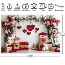 1pc Classic Polyester Valentine's Day Photo Backdrop, Suitable For Family Celebration Events, Traditional Gift For Brides, Valentine's Day Holiday Background, Birthday Party, Classroom And Office Valentine's Day Decoration, Holiday Decoration Photo Banner, Booth Props, Wall Mounted Photo Sign. - Multicolor - View 4