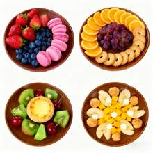 4PCS 6 Inch Handmade Japanese Round Wooden Plates, Solid Jujube Wood Fruit/Snack/Dessert Dishes Set - Redwood - View 1