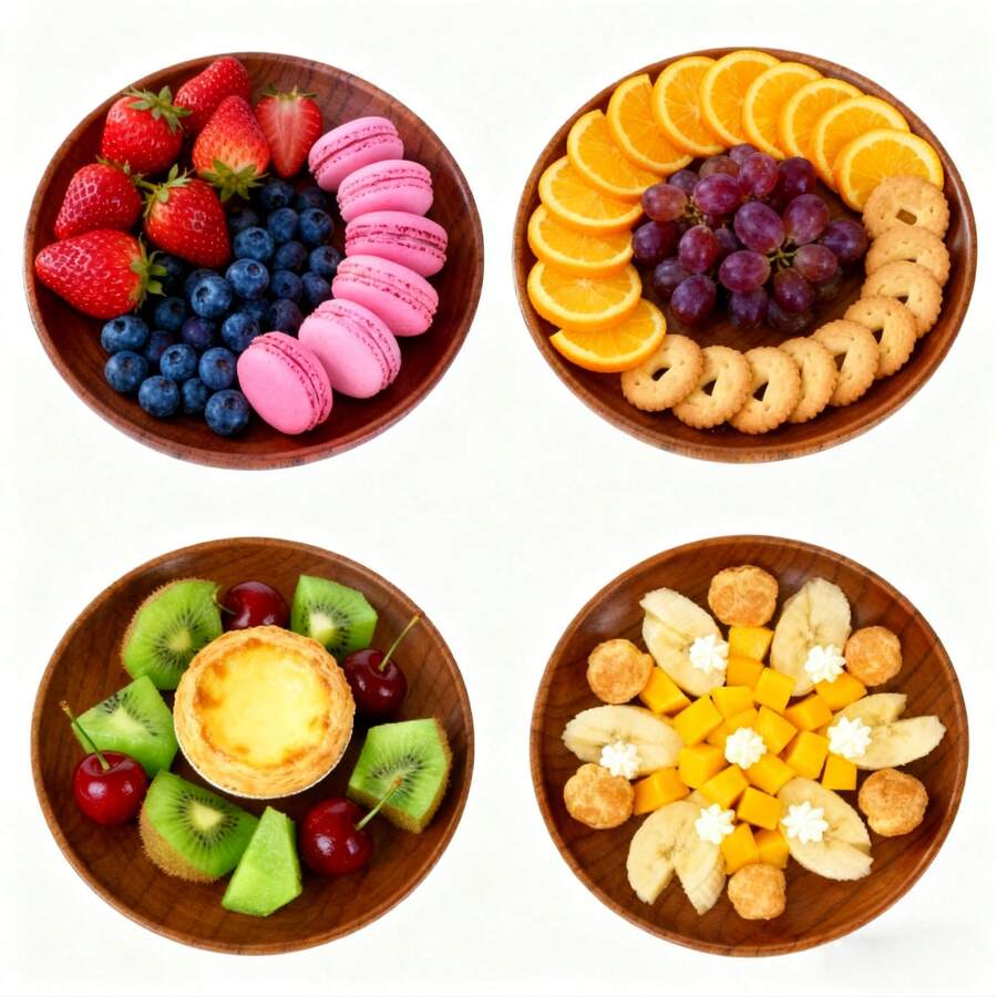 4PCS 6 Inch Handmade Japanese Round Wooden Plates, Solid Jujube Wood Fruit/Snack/Dessert Dishes Set - Redwood - View 1