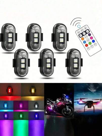 1/4pcs Wireless LED Light Strip - 8-Color High-Brightness Anti-Collision Lighting, With Remote Control, USB Charging And Waterproof Design For Cars, Drones, Aircraft, Motorcycles And Bicycles