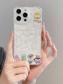 SpongeBob SquarePants 1 pieza Estuche protector de tarjeta transparente y divertido con diseño gráfico de la estrella de mar grande, Línea de arte de Squidward y patrón de letras de Bob Esponja, Funda de teléfono a prueba de golpes compatible con iPhone 11/12/12 Pro Max/14 Pro Max/15/15 Pro/16/16 Pro Max - Multicolor - Ver 8