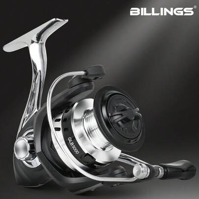 BILLINGS Carrete giratorio, carrete de pesca giratorio de metal, bobina de aluminio CNC, arrastre máximo de 12 kg, relación de engranajes de 5.2:1, carrete de agua dulce y salada potente y suave, con anti-retroceso instantáneo