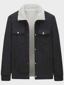 1 pieza Chaqueta deportiva casual con forro térmico para hombre, chaqueta térmica de borreguito de moda y versátil para otoño/invierno