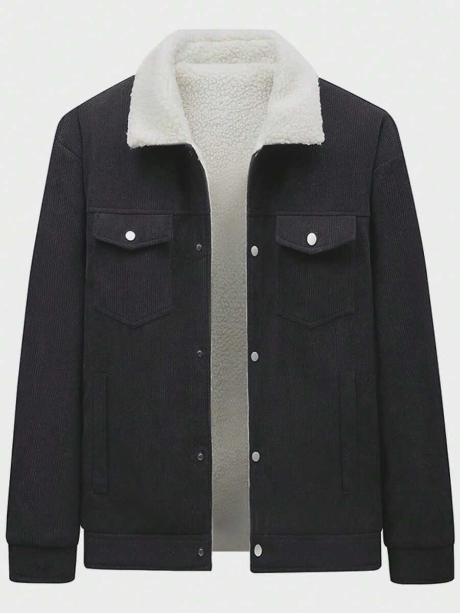 1 pieza Chaqueta deportiva casual con forro térmico para hombre, chaqueta térmica de borreguito de moda y versátil para otoño/invierno