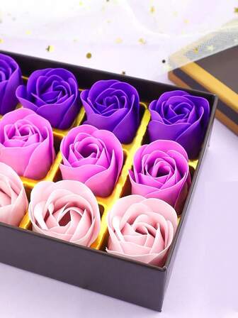 1个仿真花香皂，玫瑰花瓣礼盒装，节日礼物，纪念品，小礼物，情人节，母亲节，周年纪念礼物