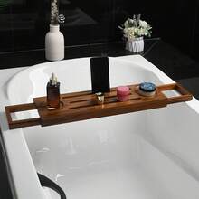 1pc Expandable Bamboo Bathtub Tray | Wine Holder, Phone Slot & Bookrest, Anti-Slip Design, Foldable For Easy Storage