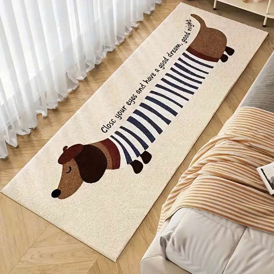 1pc Soft Plush Sausage Dog Pattern Pet Rug, Faux Wool Material, TPR Non-Slip Backing, Suitable For Bedroom, Kitchen, Living Room, Bathroom And Laundry Room, All Season Autumn/Winter Home Holiday Decor Carpet, Machine Washable, Cute Dachshund Pattern Rug, Can Be Used As Christmas, Housewarming Or Thanksgiving Gift! - Multicolor - View 1