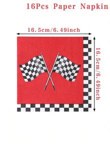 16pcs Black & White Checkered Racing Flag Pattern Disposable Paper Napkins, Suitable For Racing Themed Birthday Party, Baby Shower, Racing Sports Event Decorations, Racing Themed Birthday Gifts And Party Supplies - Black and White Checkered Racing Car - View 11