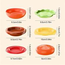 6件套汉堡叠放餐具套装，含蘸酱碟、寿司盘、小吃甜点盘及带盖餐盘，是野餐和派对的理想之选，耐用塑料材质，含汉堡面包托盘