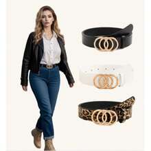 3件套加大码女士经典PU皮腰带，配3个合金环扣，时尚百搭，适合所有季节，夏季、秋季、万圣节等场合。