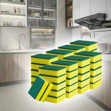 12/24 件双面清洁海绵 - 重型防刮擦海绵，带绿色和黄色层，可堆叠用于餐具、厨房、浴室、台面 - 耐用家居清洁必备品，圣诞礼物之选，多表面清洁剂 | 高效洗涤器 | 高吸水性海绵 - 彩色 - 查看 11