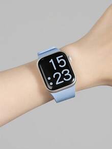 1条男女通用荔枝纹硅胶磁吸表带，兼容 42mm、38mm、40mm、41mm、44mm、45mm、46mm、49mm，时尚智能手表替换表带，适用于Series Ultra2、Ultra SE2、SE 11、10、9、8、7、6、5、4、3、2、1 - 藍色 - 查看 3