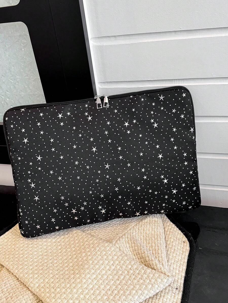 1个星形图案笔记本电脑保护套,适用于10/11英寸iPad、13/14英寸、15/15.6英寸笔记本电脑,防水旅行必备。 - 黑色 - 查看 1