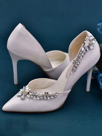 1对（2个）优雅水钻可拆卸鞋夹，适用于高跟鞋、平底鞋、尖头鞋，适合婚礼、派对、办公场合等。