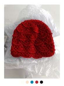 1顶纯色贝壳纹理针织帽，手工钩编无檐帽，复古风，透气保暖，适合秋冬季节。 - 貝殼紋雙層 - 查看 8