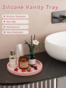 Round Silicone Bathroom Vanity Storage Display Tray, Suitable For Dressing Table Bathroom, Can Store Perfume Lotion Candle Cosmetics Jewelry, Sink Soap Rack Storage Rack, Countertop Coffee Table Decorative Storage , Makeup Room Decor - Multicolor - View 4