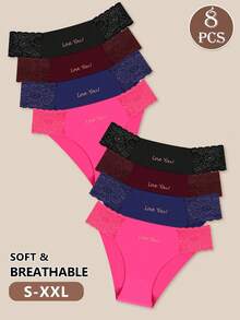 MEIYATING 8-Pack Of Women's Low-Rise Briefs, Solid Color, Lace Trim, Lightweight And Breathable Black. - Nhiều màu - Xem 3